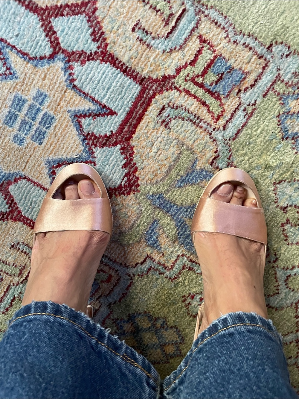 CHANEL Blush Satin Block-Heel Sandals - Picture 11 of 12